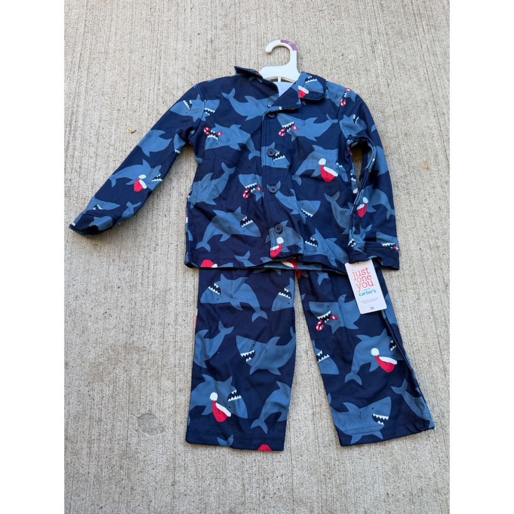 Just One You Carter's Toddler Boy 3T Christmas Shark Pajama Set Navy Blue NWT